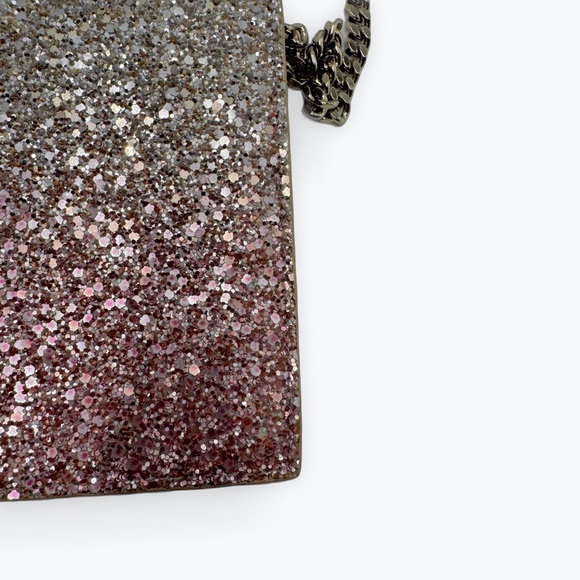 Jimmy Choo Ombré Pink Flamingo Platinum Lizzie Mini Glitter Clutch Shoulder Bag - Picture 9 of 14
